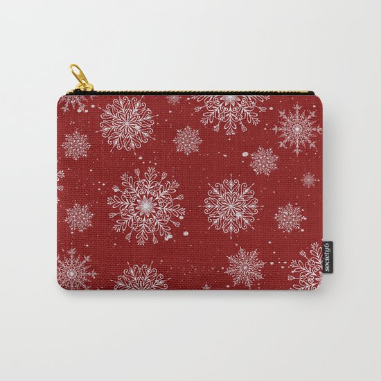 Assorted White Snowflakes On Red Background Carry-All Pouch