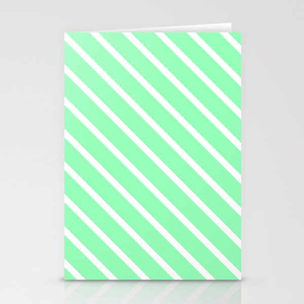 Mint Diagonal Stripes Stationery Cards