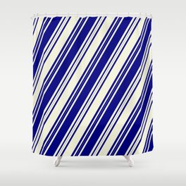 [ Thumbnail: Blue and Beige Colored Lines Pattern Shower Curtain ]