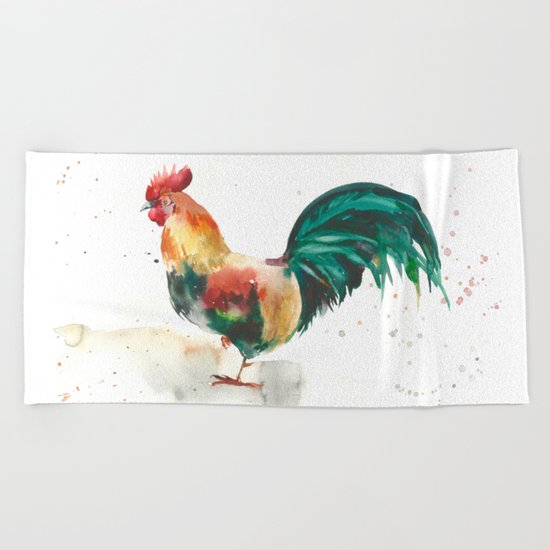 Symbol of the year, watercolor rooster, cock, cockerel Beach Towel