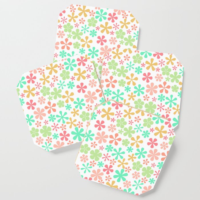 melon colors eclectic daisy print ditsy florets Coaster