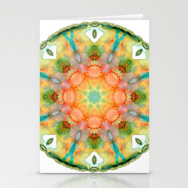Native Tongue Yellow Green And Orange Mandala Art Stationery Cards