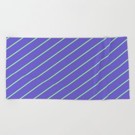[ Thumbnail: Light Green and Slate Blue Colored Lines/Stripes Pattern Beach Towel ]