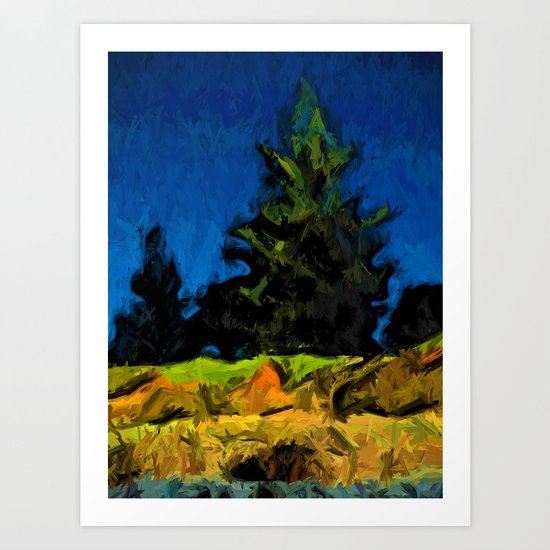 Green Pine Tree in the Blue Wind Art Print