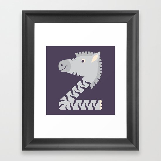 Letter Z // Animal Alphabet // Zebra Monogram Framed Art Print