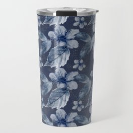 Blue Watercolor Floral Pattern Travel Mug