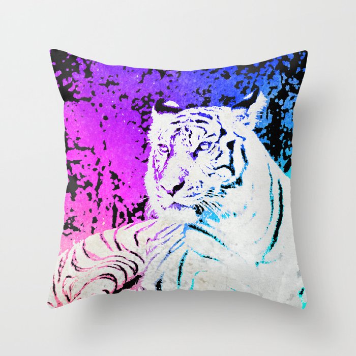 White Tiger Under the Sunset Night Sky Throw Pillow