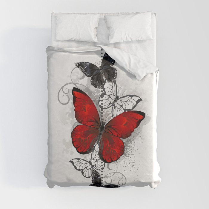 Red and Black Butterflies Duvet Cover