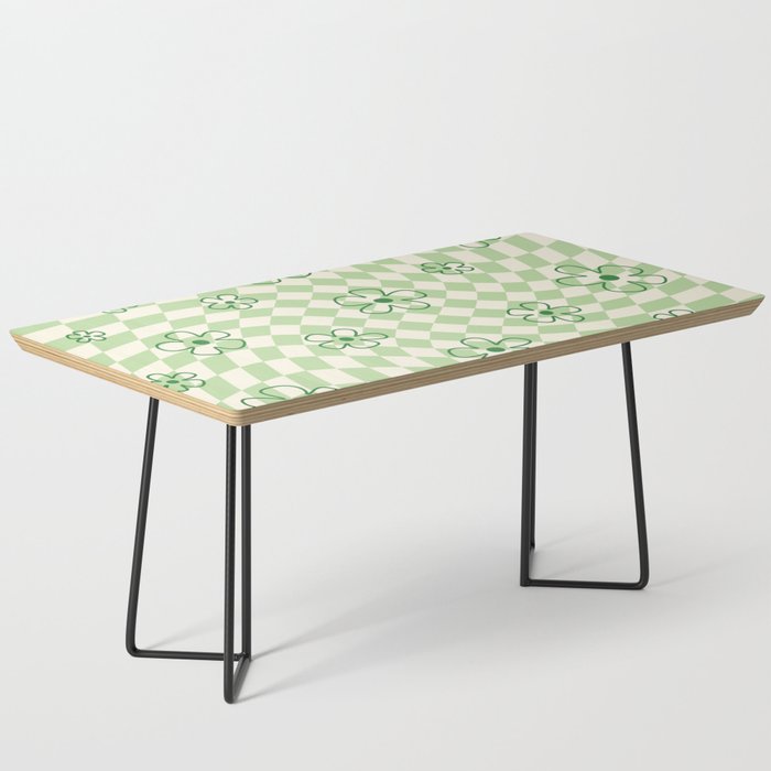 Green Checker Swirl With Flowers Coffee Table