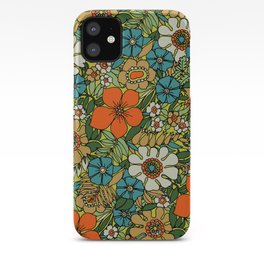 70s Plate iPhone Case | Floral, Hippie, Green, Vintage, 70S, Tropical, Pattern, Psychedelic, Flowers, Drawing 