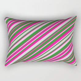 [ Thumbnail: Deep Pink, Light Grey, and Forest Green Colored Lines Pattern Rectangular Pillow ]