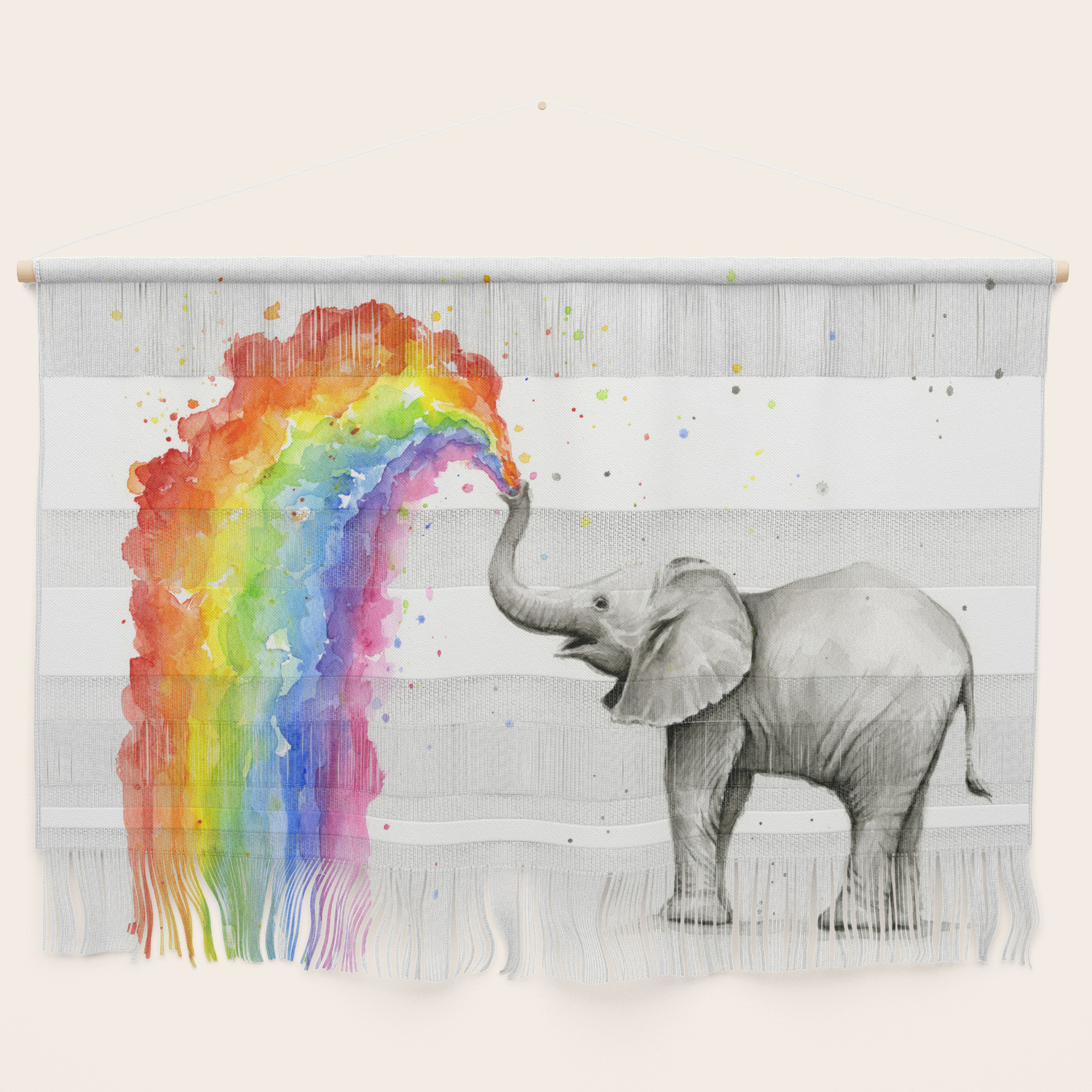 Baby Elephant Spraying Rainbow Wall Hanging By Olechka Society6