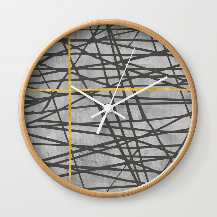 Black abstract black and gold lines on concrete - Mix & Match with Simplicty of life Wall Clock
