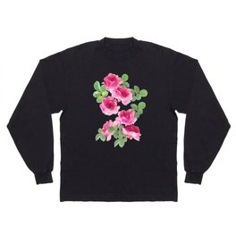 Raspberry Pink Painted Roses on White Long Sleeve T-shirt