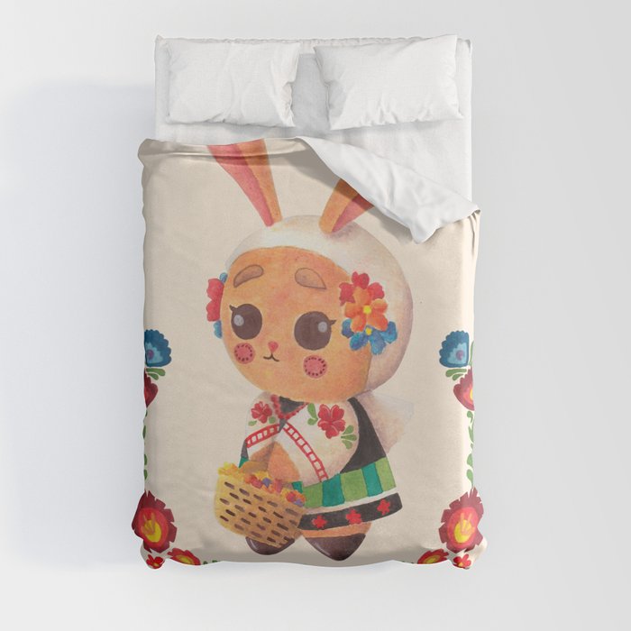 The Cute Bunny in Polish Costume Duvet Cover