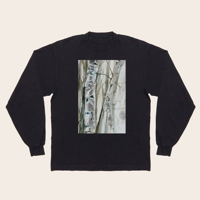 Winter Birch Trees Woodland Watercolor Original Art Print Long