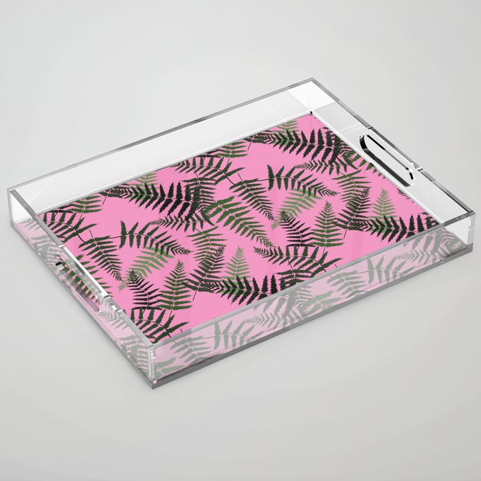 Fern Leaf Pattern on Pink Background Acrylic Tray