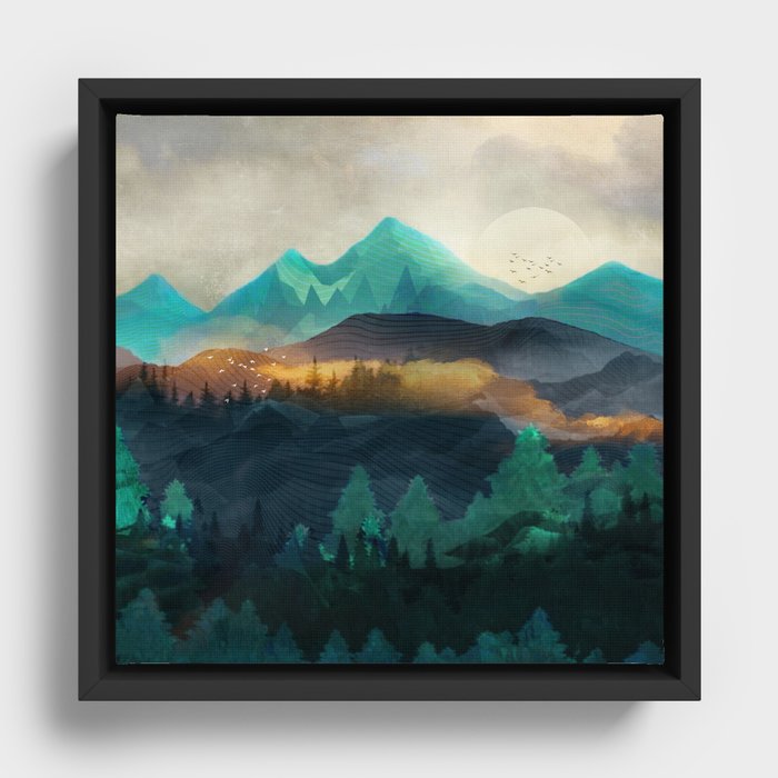 Green Wild Mountainside Framed Canvas