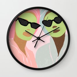 Morning Routine Wall Clock | Pink, Morning, Minimalist, Skincare, Feminist, Masks, Friendship, Routine, Night, Curated 