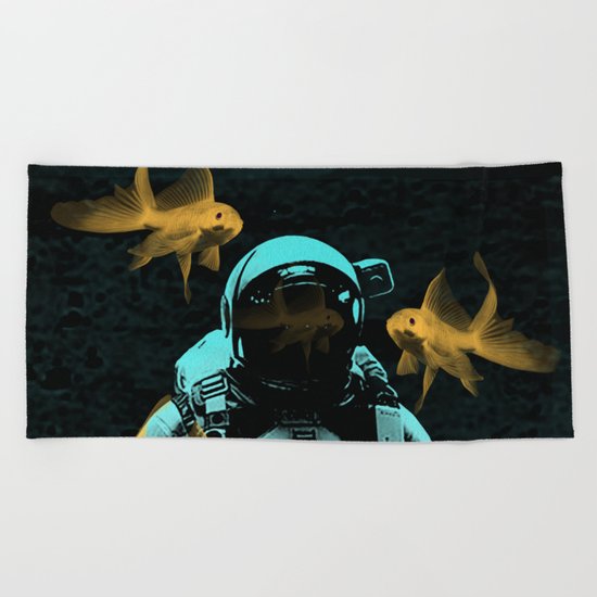 astronauts and goldfish Beach Towel
