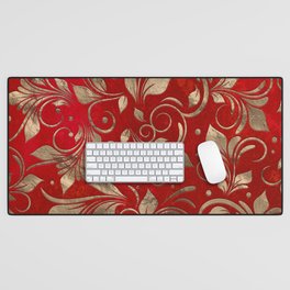 Golden Swirl Branches on red Desk Mat