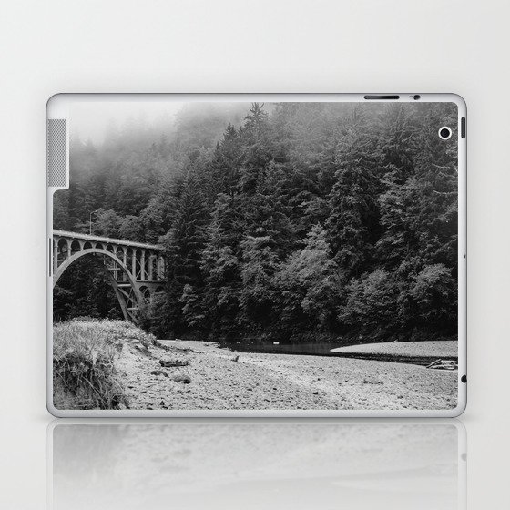 Beach and Forest | Black and White Photography | Oregon Coast Bridge Laptop & iPad Skin