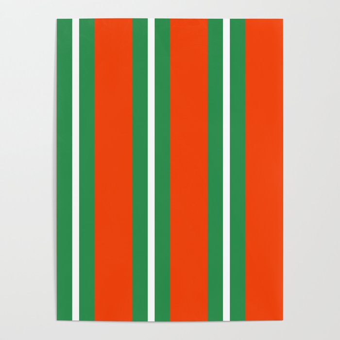 Green Red White Stripe On Stripe - Bold Color-Play Poster