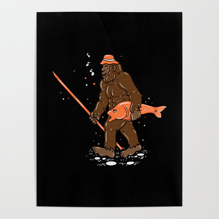 Fishing & Yeti Design: Bigfoot Carrying Fish Poster