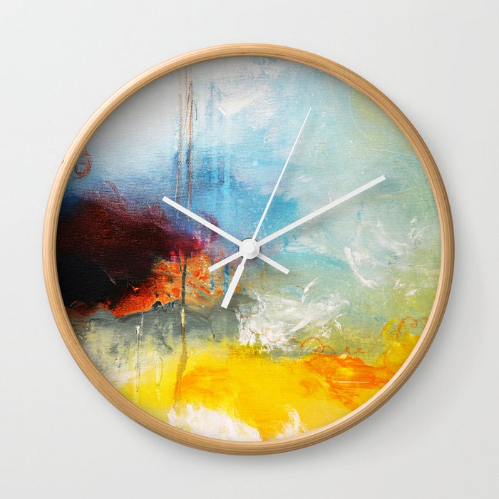 Abstract Blue Gold Digital Art From Original Painting Wall Clock