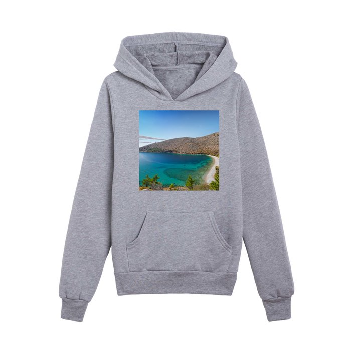 The beach Elinda in Chios island, Greece Kids Pullover Hoodie