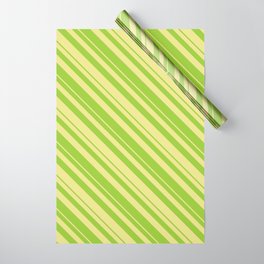 [ Thumbnail: Green and Tan Colored Lined/Striped Pattern Wrapping Paper ]