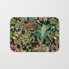 TIGER IN THE DARK JUNGLE Bath Mat | Vintage, Exotic, Dark, Tropical, Wild, Tiger, Pattern, Nature, Wil, Animal 