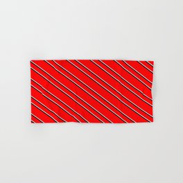 [ Thumbnail: Red, Light Gray, and Black Colored Lined Pattern Hand & Bath Towel ]