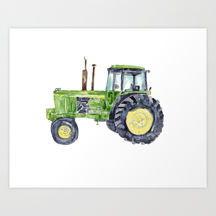 Green tractor print Kids Art Print