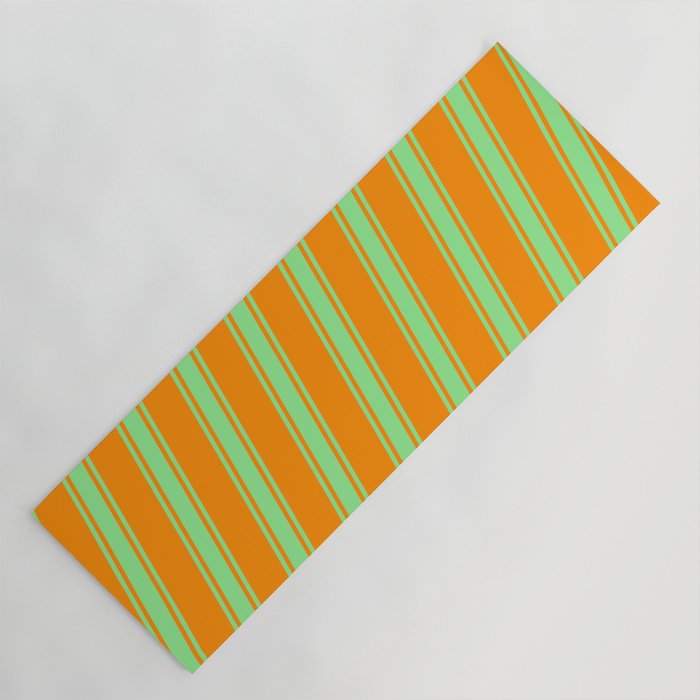 Dark Orange and Light Green Colored Lined/Striped Pattern Yoga Mat
