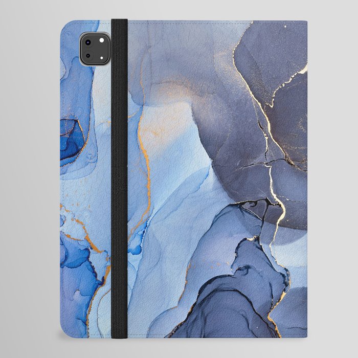 Dusty Blue + Slate + Gold Abstract Smoky Skies iPad Folio Case