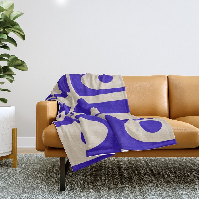 Mid Century Modern Piquet Abstract Pattern in Cobalt Blue and Beige Throw Blanket
