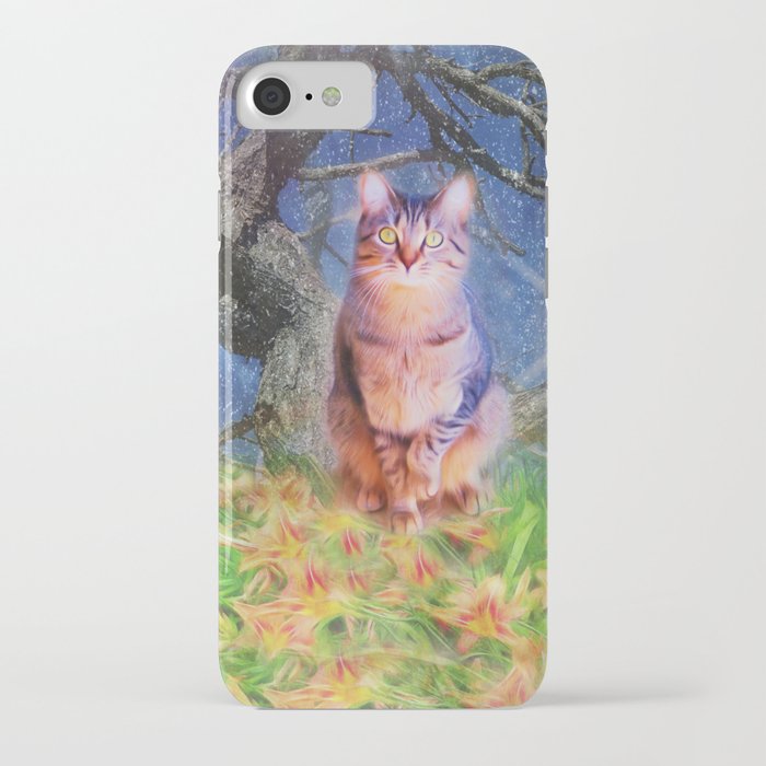 Cat In Tree With Tiger Lilies iPhone Case