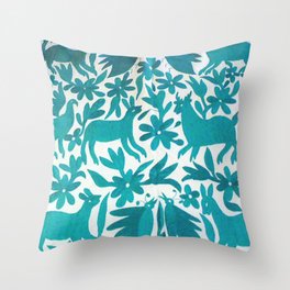 Otomi Cyan Throw Pillow