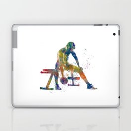 Young woman practices gymnastics in watercolor Laptop Skin