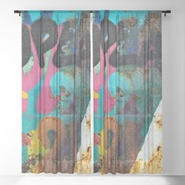 Colorful Graffiti Rusty Metal Weathered Texture Sheer Curtain