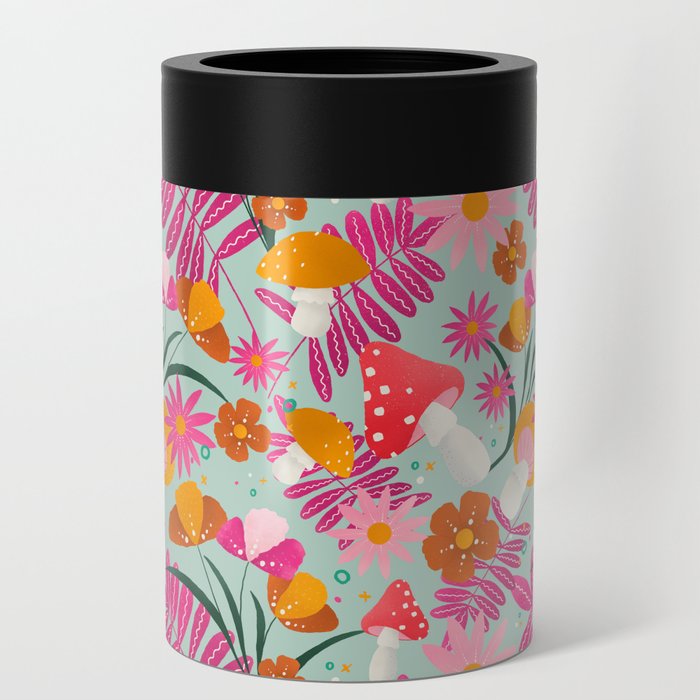 Groovy mushrooms and flowers Can Cooler