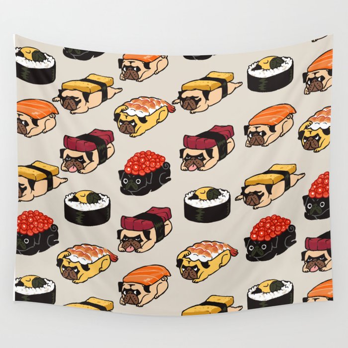 Sushi Pug Wall Tapestry