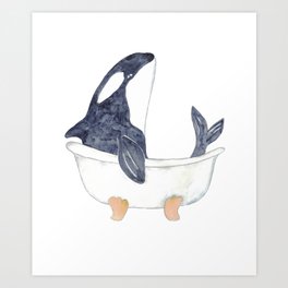 Killer whale taking bath watercolor Art Print