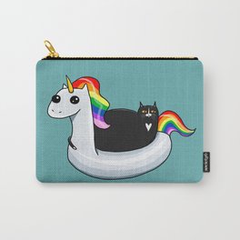 Chonky Cat on Rainbow Unicorn Floatie Carry-All Pouch by kilkennycat
