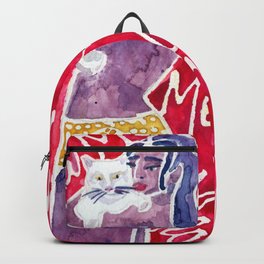 Meow Backpack | Curated, Painting, Bikinibottom, Catart, Womanandcat, Catperson, Watercolor, Kitten, Kitty, Girlandcat 