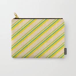 [ Thumbnail: Sea Green, Yellow & Tan Colored Lines/Stripes Pattern Carry-All Pouch ]