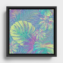 Distressed Neon Palm Fronds Framed Canvas