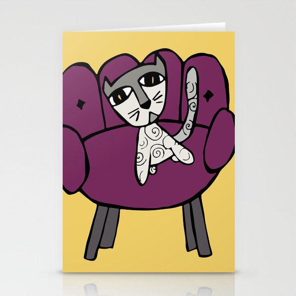 Cat Sitting in Purple Armchair Stationery Cards
