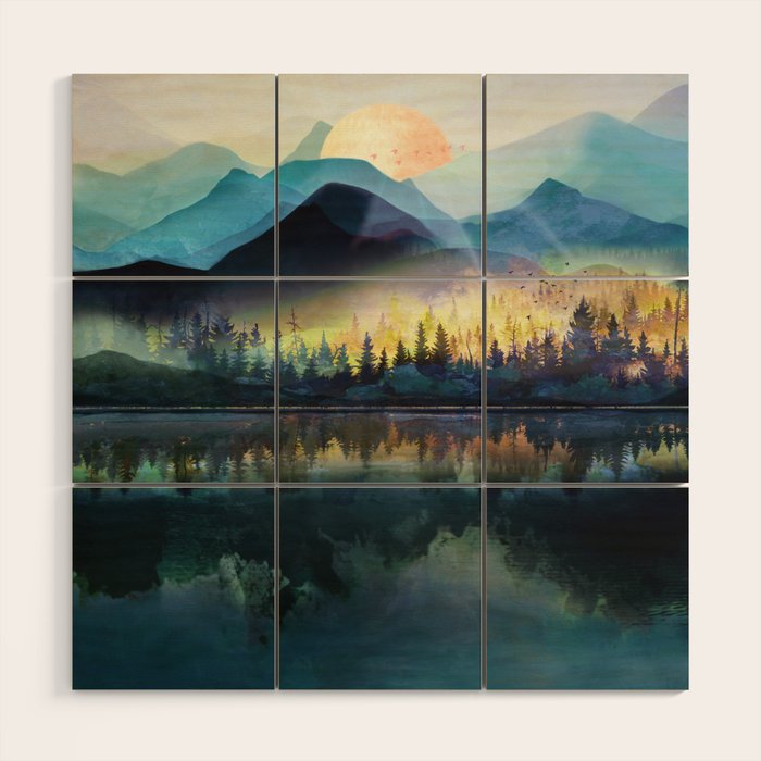Mountain Lake Under Sunrise Wood Wall Art by Nadja Society6
